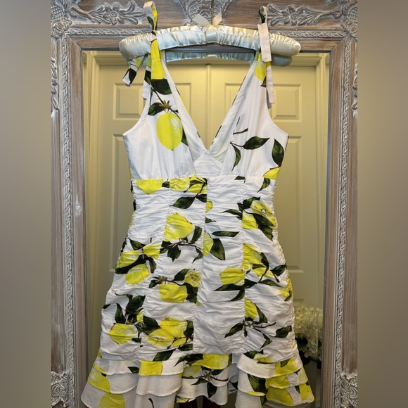 BTFL-Life Small ROUCHED COTTON POPLIN LEMON PRINT MNI DRESS WITH BOTTOM TIERS - Picture 4 of 12
